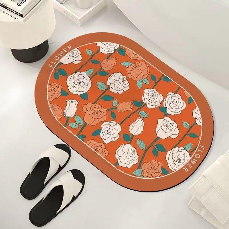 Weiche Kieselgur-Fußmatte, Toilettenbodenmatte, Retro-Blumen-Badezimmer, Wasserabsorbierende, schnelltrocknende, rutschfeste Matte, Toilettentürmatte 40x60cm15.7x23.6in