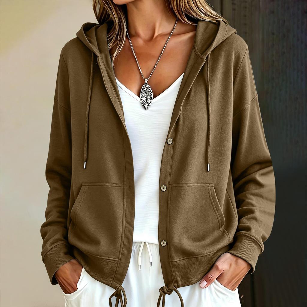 Women's Casual Long Sleeve Button Down Hoodie Jacket