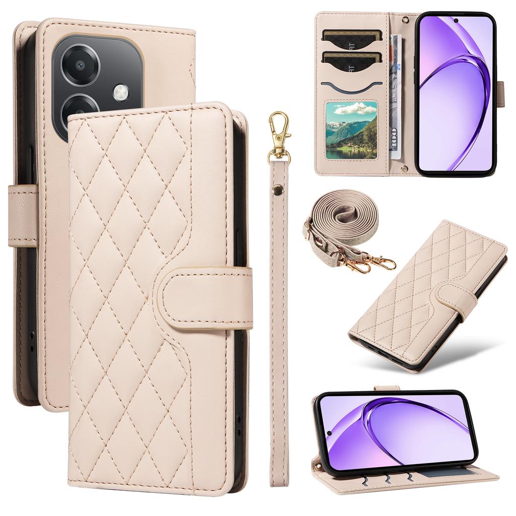 För Oppo A5x 5G/A3x 4G/5G (Indien)/A3 4G/5G/A60 5G/A40 4G/A40M 4G Fodral Plånbok Rombläder Telefonskal med Remmar