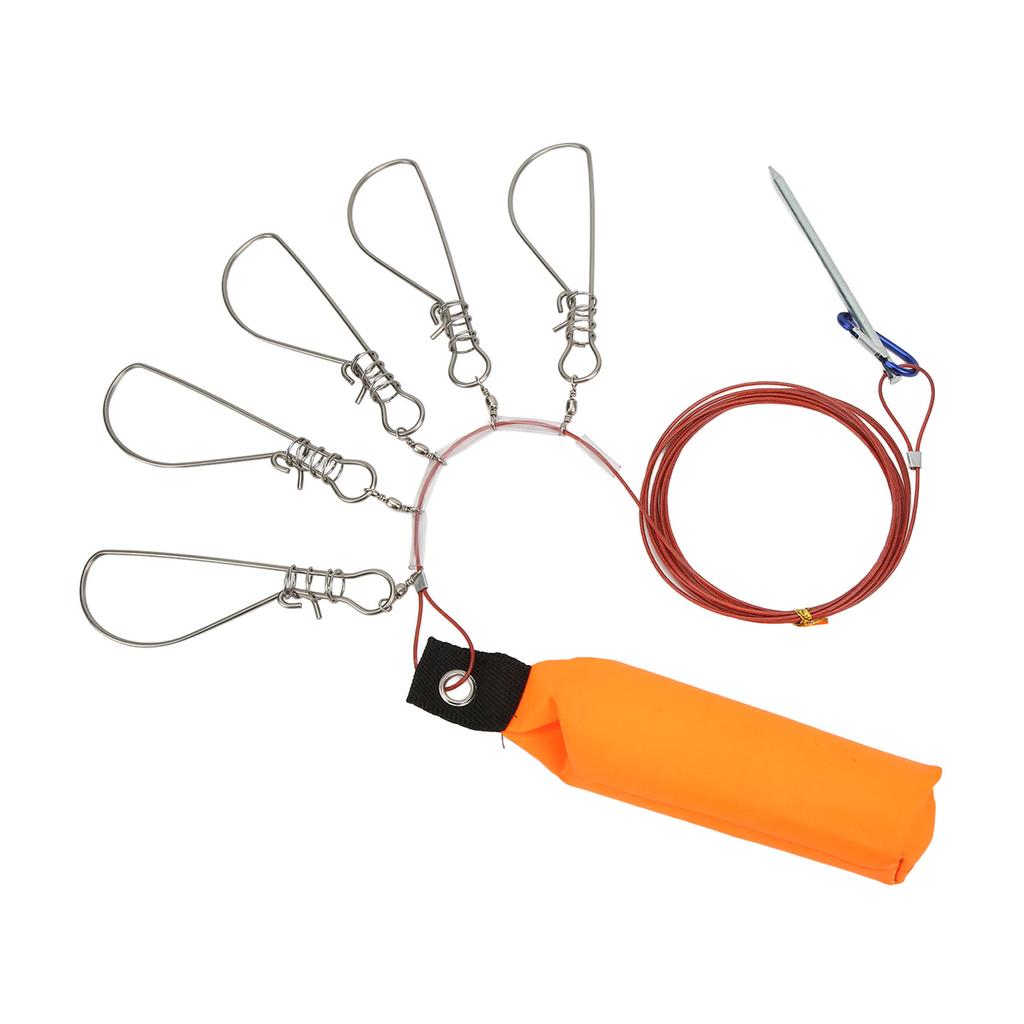 Live Fish Lock with Foam Float Stick Steel Wire Fishing Lock Buckle Fish Stringer Kit for Outdoor