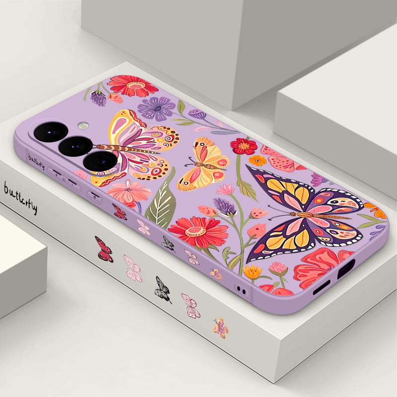 Butterfly Flower Phone Case For Samsung Galaxy A56 A17 A26 A16 A36 A55 A54 A53 A15 S24 S25 FE S25 S22 S23 Ultra Plus Lanyard Soft Cover