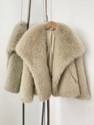 Damen Street Style Kunstpelzmantel Herbst/Winter mit großem Revers