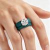 New Trend Teal Silicone & Rose Gold Ring, Large Round CZ Diamond Solitaire Ring, Fashion Women's Hypoallergenic Statement R