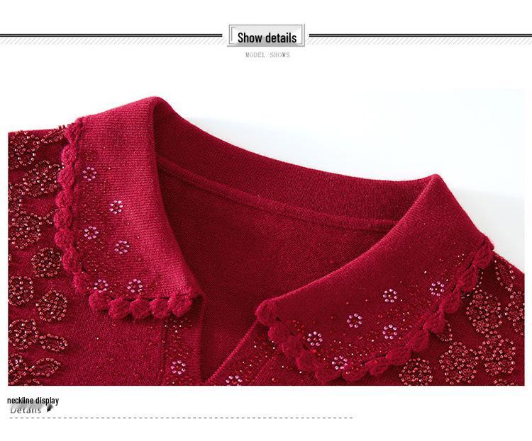 Mamin top s výšivkou z vlnenej zmesi: Jarný & Jesenný Ležérny Sveter Plus Size pre Ženy Stredného Veku & Staršie