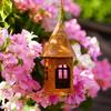 Iron Hanging Castle Candle Holder Rustic Hanging Bird Feeder Rusty Castle Candlestick  for Garden