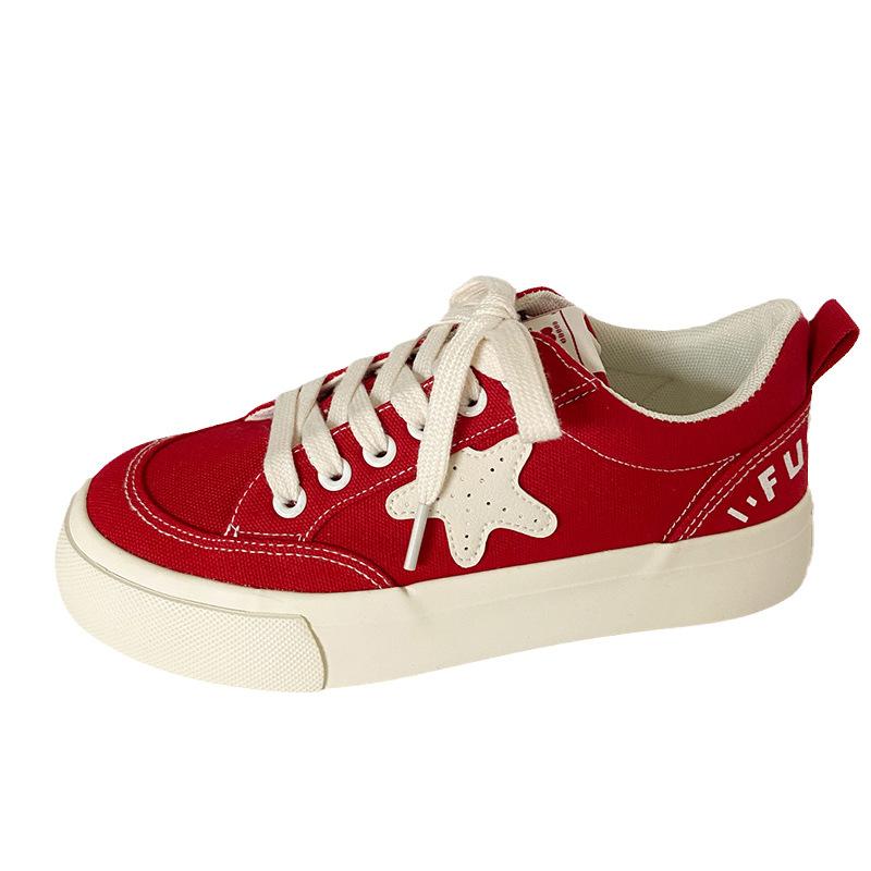 

H983 звездные парусиновые туфли женские 2025 новые весенне-осенние универсальные туфли ulzzang ins tide с нишевым дизайном на плоской подошве 35 красный