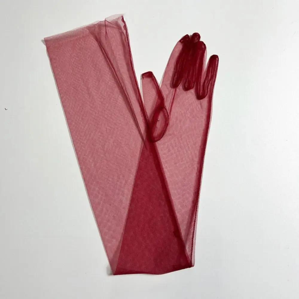 Decoration Thin Mesh Long Transparent Gloves Full Finger 70cm Long Sheer Gloves Sun Protection Driving Gloves Summer