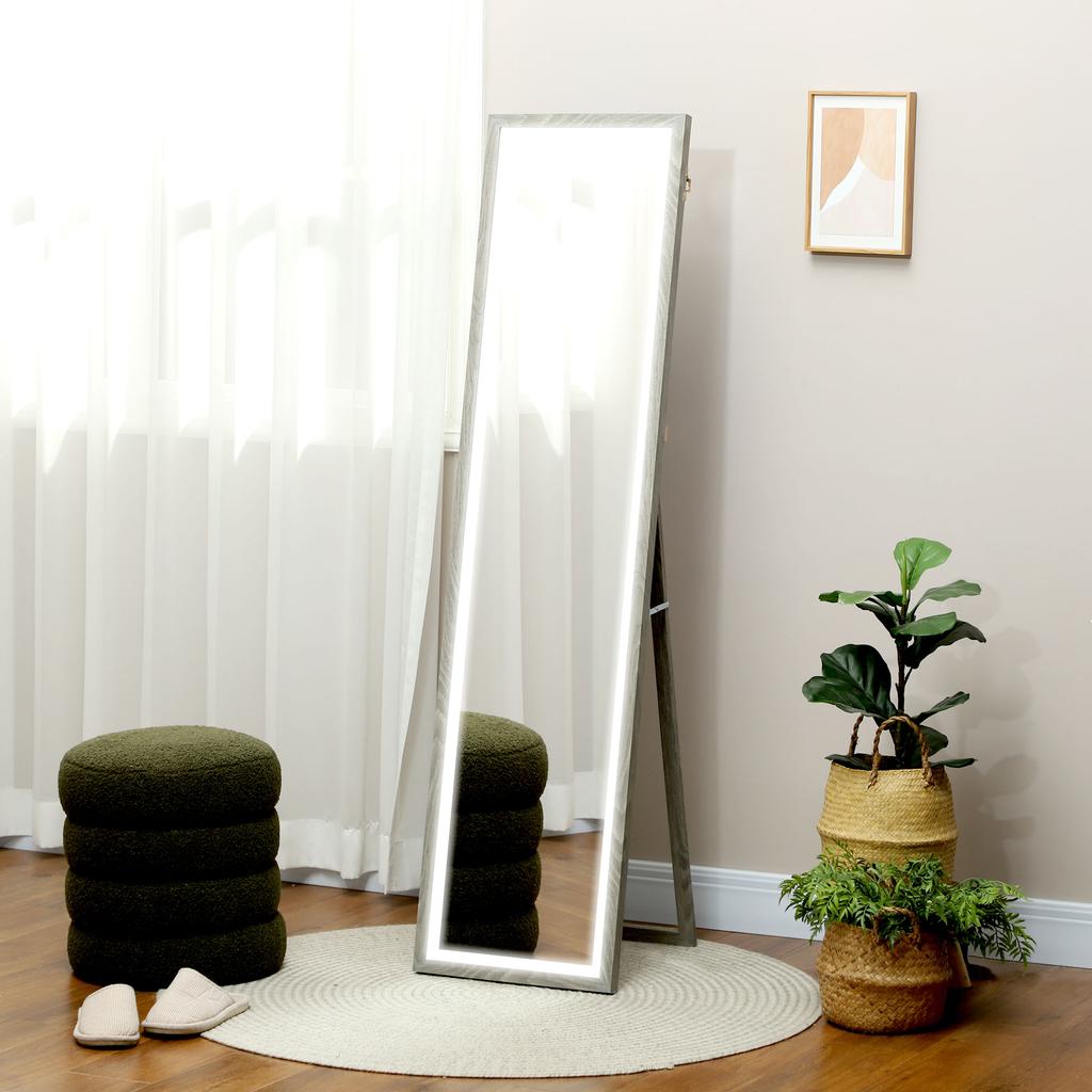 LED Full-Length Mirror, 40 X 160 Cm, Touch Control, Dimmable, 3 Colors, Grey