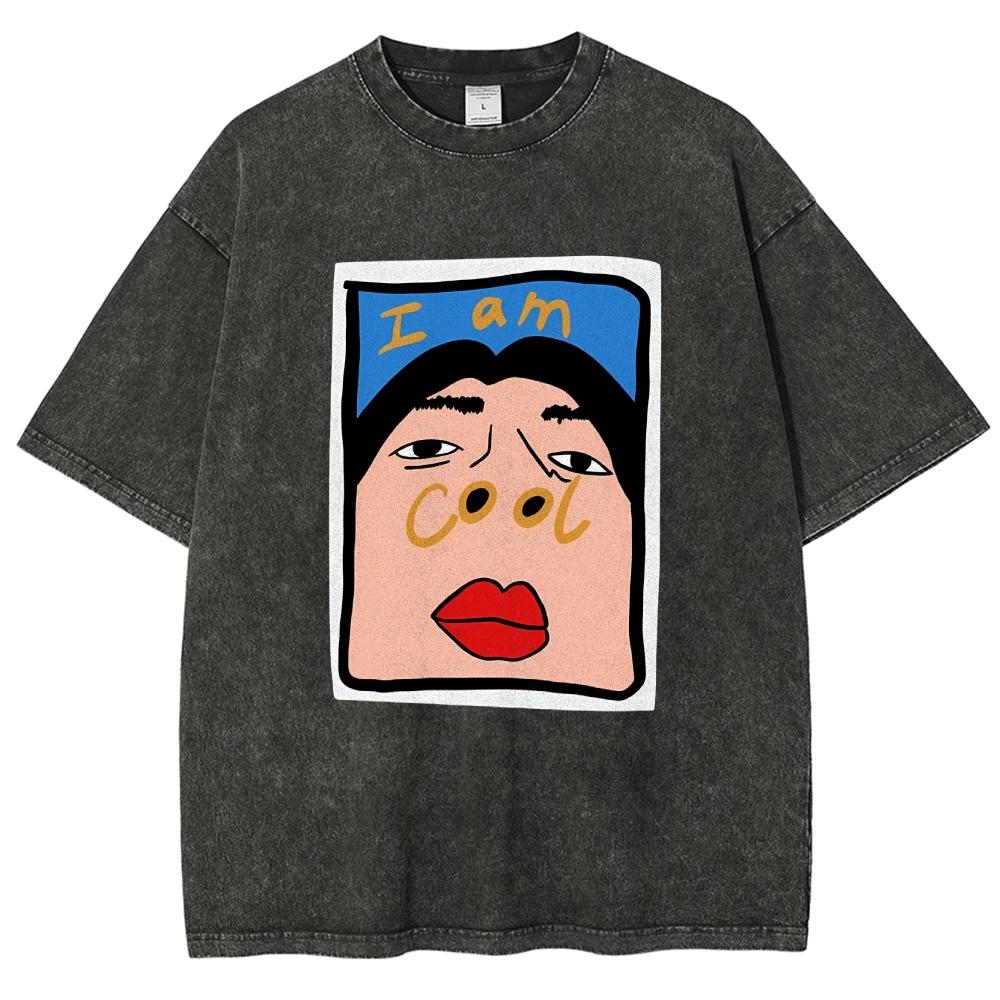 I AM COOL T Shirts Unisex Washed Tees Men Women Short Sleeve T-shirts Cotton T-shirt Streetwear Graphic T Shirts
