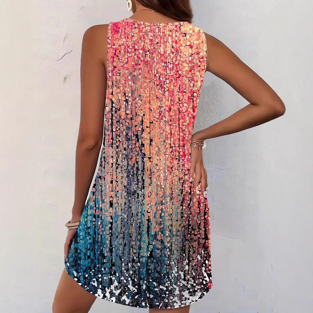 Women Bohemian Summer Sleeveless Printed Holiday One Piece Dress