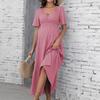 Women V Neck Short Sleeve Maternity Maxi Dress Waist Design A Line Long Dress Comfortable Fit