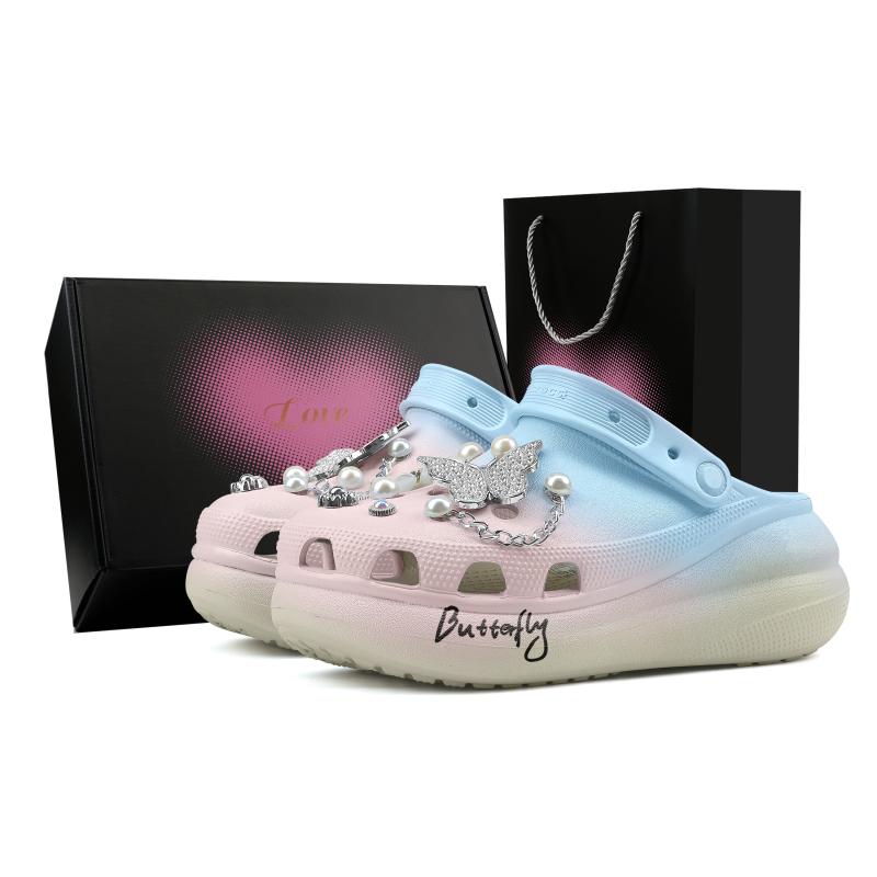 

Crocs Crush Clog Butterfly-Love Gift Box EVA Gradient Sweet Girly Style Mandarin Duck Pearl Hole Shoes Unisex Blue Pink 42-43