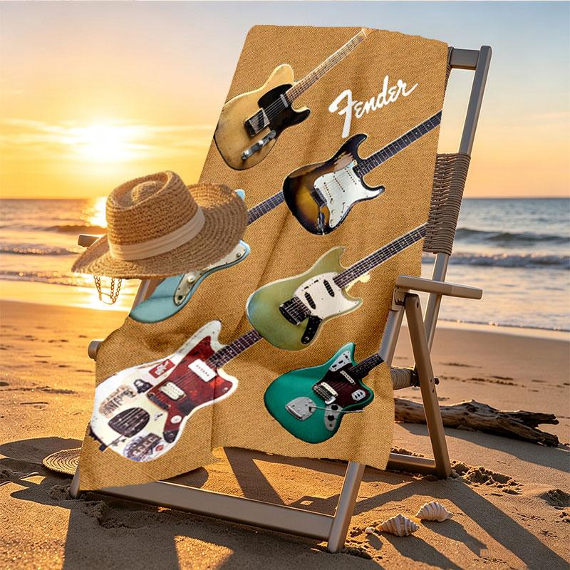Fender Print Beach Towel Design, Soft, Lightweight. for Home Bathroom, Spa, Pool, Yoga, Surfing, Camping, Gift for Family, Friend