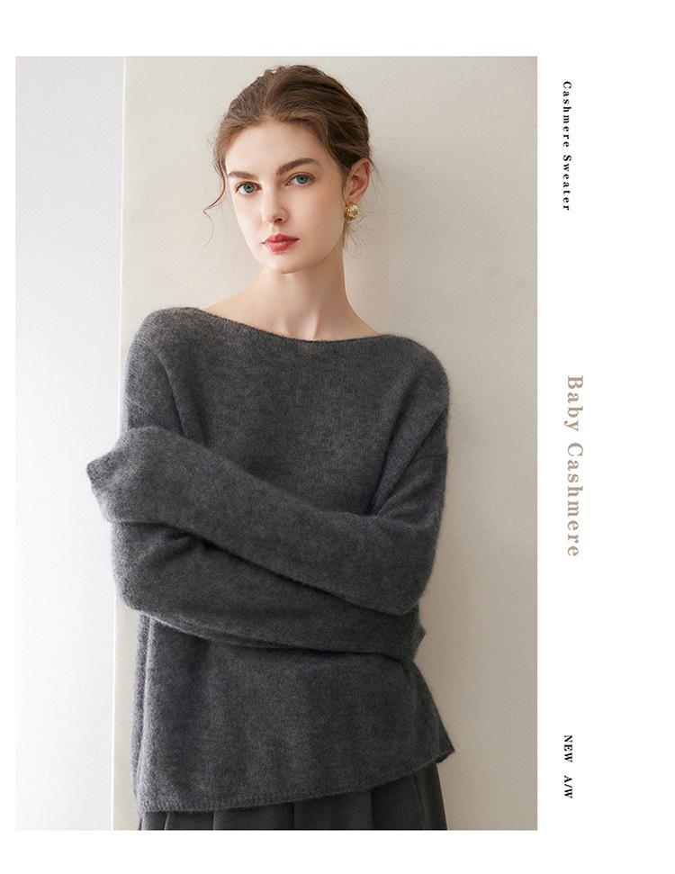 Women's Velvet Pullover Sweater - 75% Cashmere, 25% Mulberry Silk, One-Shoulder, Drop Shoulder, Long Sleeve Knit Base Layer.