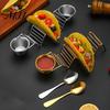 Burrito Serving Rack Taco Holder Stand with Dip Bowls, 201 Stainless Steel Wave Set, Tableware for Family Gatherings 2 Sauce Dishes And
