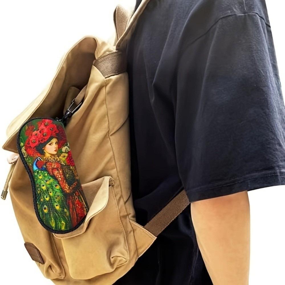 Creative Hanging Eyeglass Case Soft Leather Sunglasses Storage Bag Cute Print with Clip Reading Glass Pouch for Kids Women Men