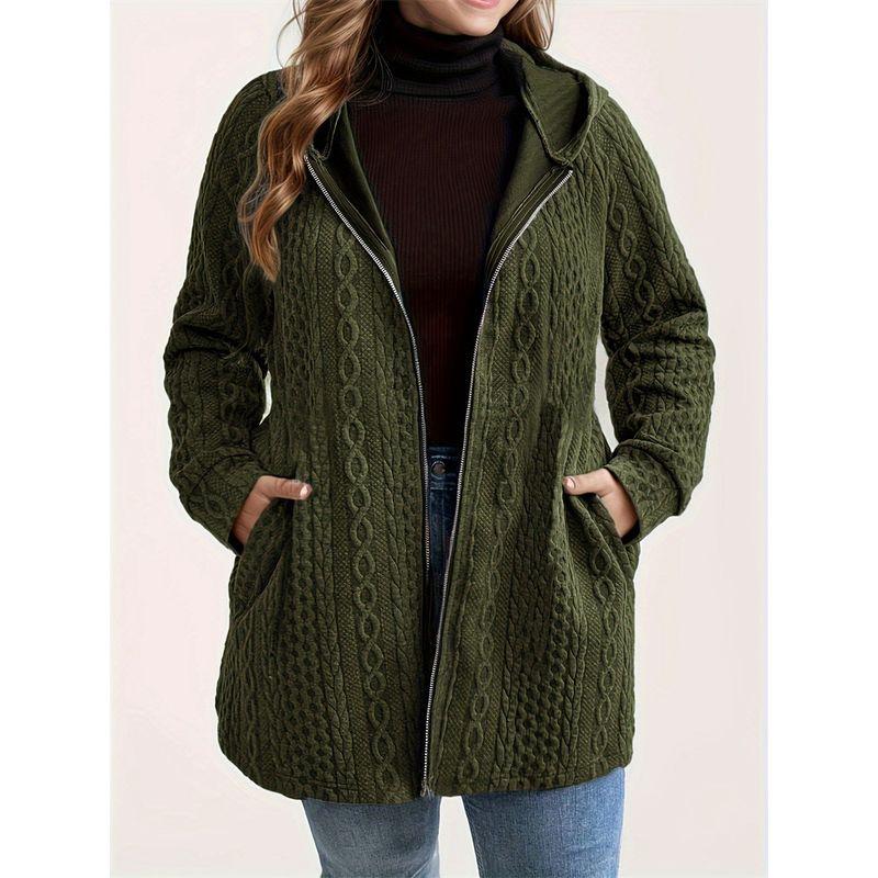 

XL-5XL Autumn Winter Women Coat Ladies Tops Corrugated Loose Hoodie Army Green 2XL