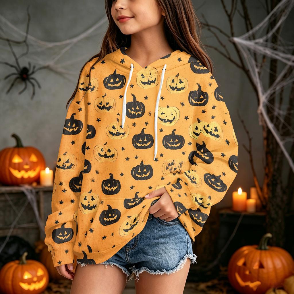 Kids' Casual Halloween Print Pullover Hoodie Sweatshirt for Everyday Wear