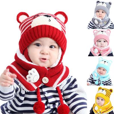 Kids Winter Warm Hat Baby Earflap Beanie Hat With Scarf Cut Baby Infant Knit Hat