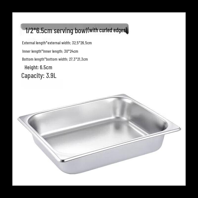 NHZHIW 201 Stainless Steel Rectangular Food Pan (No Lid)