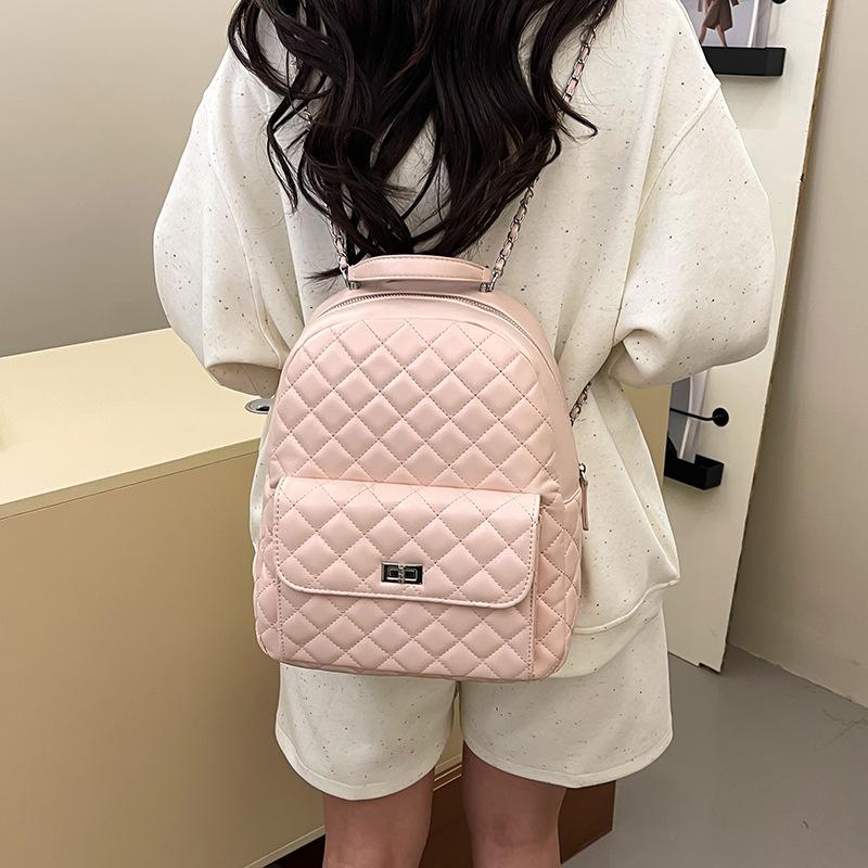 Spring and summer new women's bag outdoor travel backpack rhombus embroidery thread versatile simple chain bag