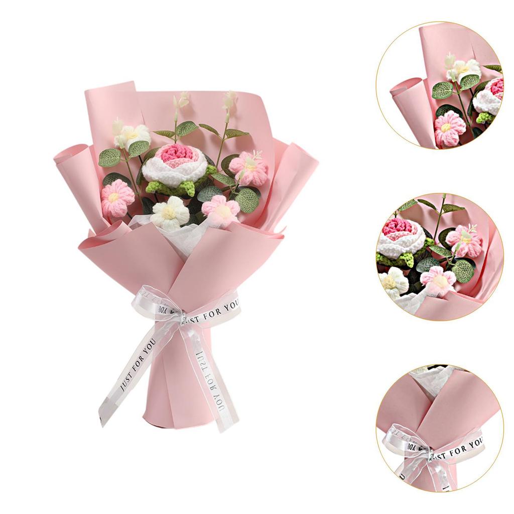 Crochet Flower Bouquet Decoration Fake Flowers Handmade Knitted Artificial Flower for Wedding Mum Graduation Home Girlfriend