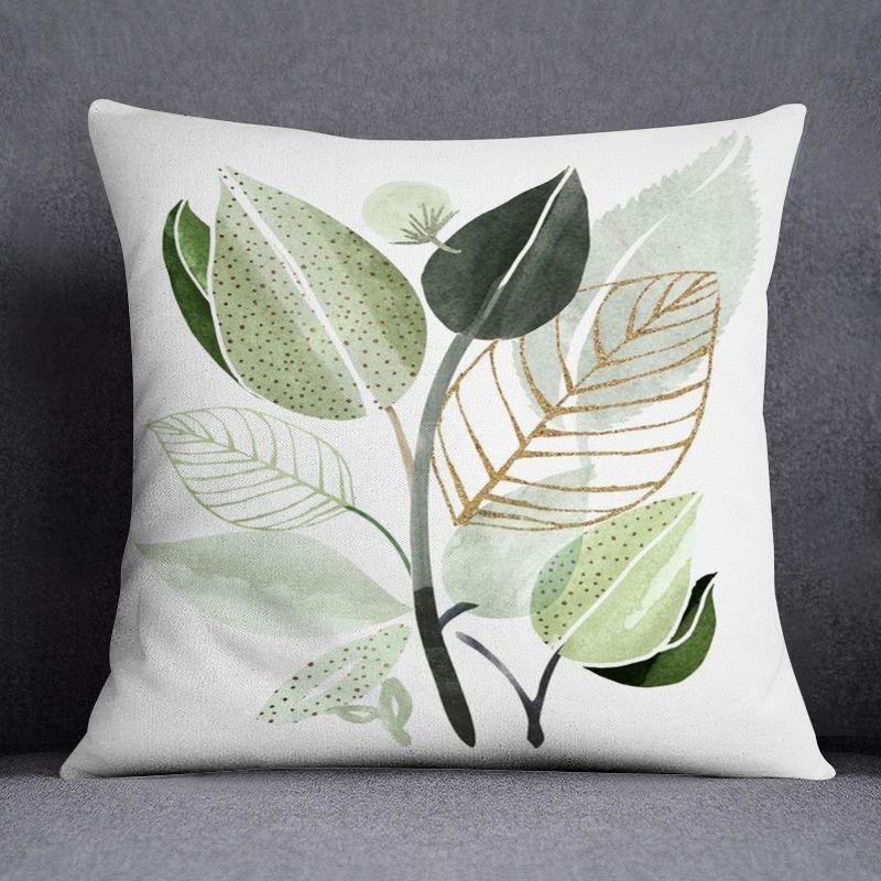 Boho Botanical Geometric Throw Pillow Cover - Green Leaf Abstract Home Decor