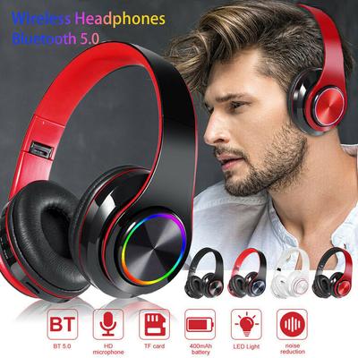 Wireless Headphone LED Light Music Headset Bluetooth 5.0 With Microphone Foldable HiFi Earphone Support SD TF Card FM Radio