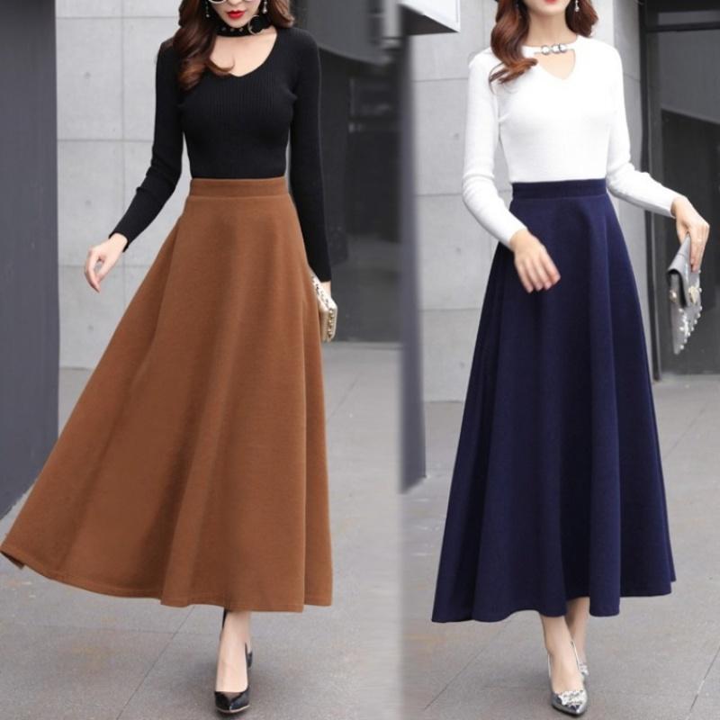 Fusta Tooxika de lână pe jumătate, Fusta lungă cu talie înaltă și tiv mare, Fustă îngroșată în linie A, Fusta umbrelă