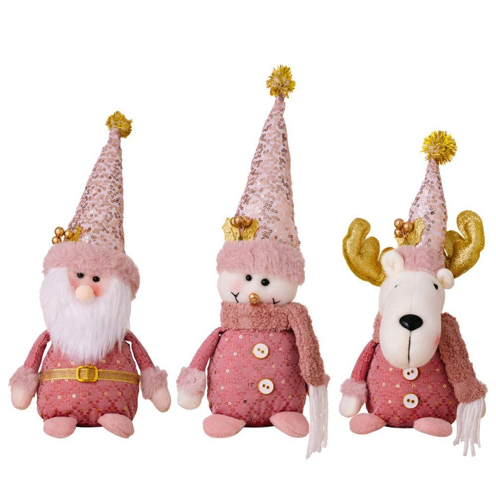 Pink Santa Claus Doll Decor Handmade Merry Christmas Decorations New Year Gifts