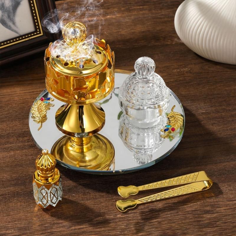 Ensemble Porte-Encens Brûleurs Style Arabe Coupe-Vent avec Pot pour Espace de Méditation Diffuseur Parfums d'Ambiance Accessoires