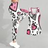 Completo Yoga Stampato a Forma di Cuore per Donna Moda Leggings da Allenamento Fitness Sportivo Set Yoga Casual Tuta Sportiva Esclusiva per San Valentino