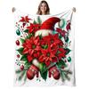 1pc Soft Warm Flannel Blanket with Santa Hat Poinsettia Christmas Bedspread - Holiday Bed Covering, 280GSM Cozy All-Season Bedding for Couch, Bed, or