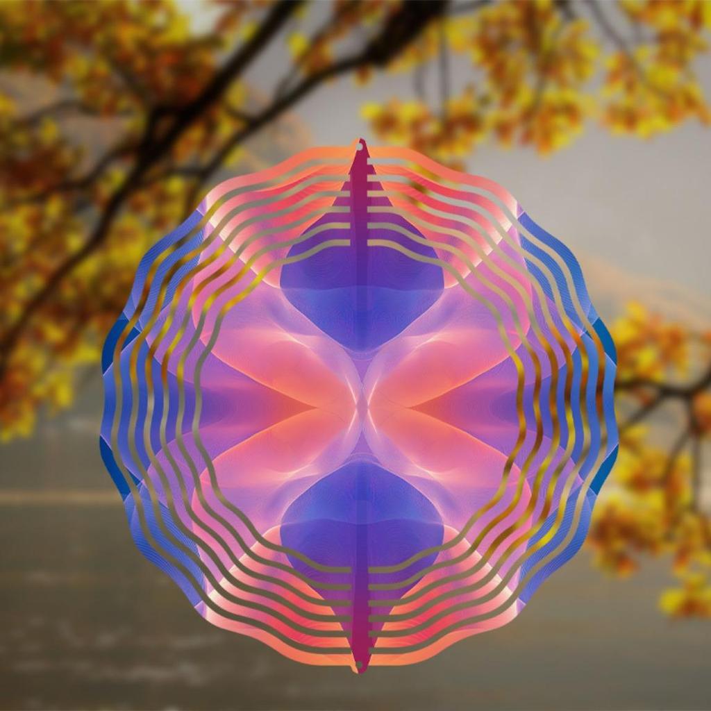 Clopoțel de vânt suspendat cu model Aurora Design artistic metalic rotativ Dungi roz mov albastru Cârlig 360 pentru decor balcon grădină Tot sezonul