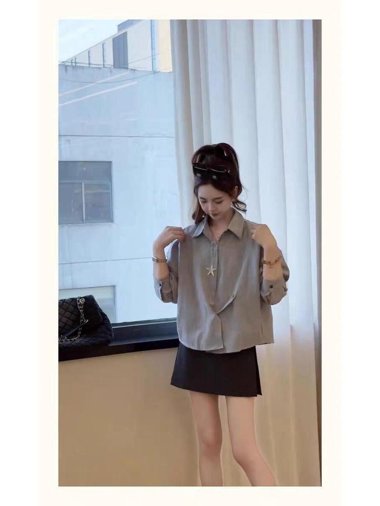 Korean Striped Shawl Long Sleeve Two-Piece Set for Women - 2026 Autumn Slimming Versatile Top