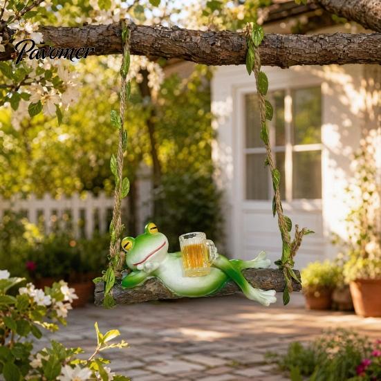 Miniature Garden Decor Creative Frog On a Swing Hanging Ornament, Cute Resin for Outdoor Trees Ornament Patio Balcony, Micro-Landscape Statue