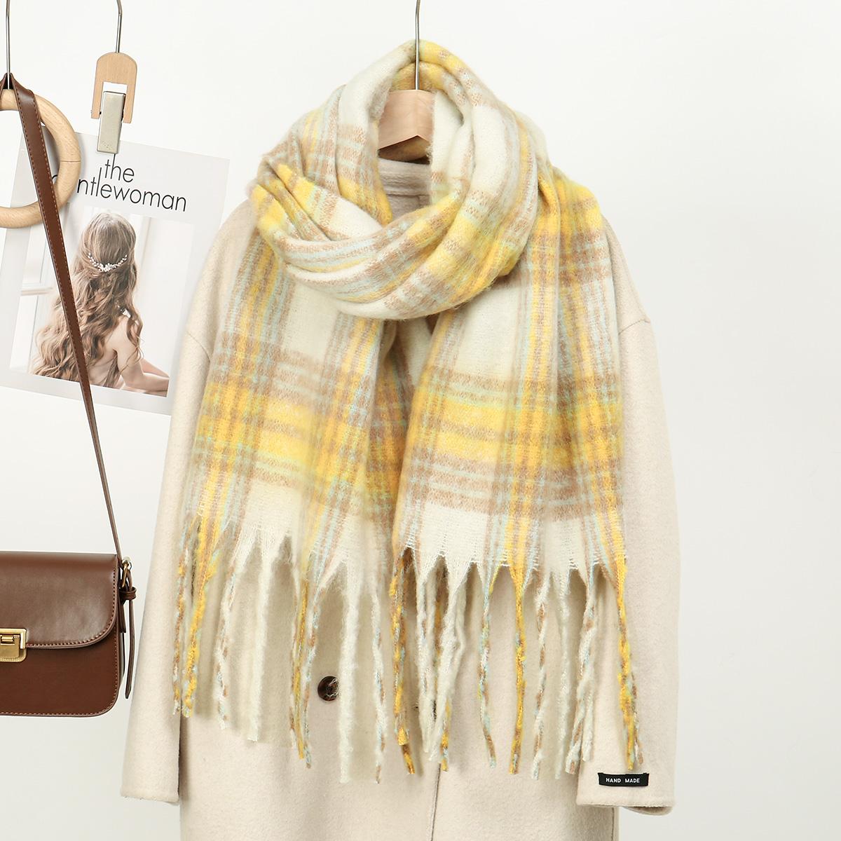 

New Plaid Cashmere Scarf Shawl With Tassels Women Winter Scarf Neck Warmer Thick Warm Pashmina Girls Cute Casual Scarf 180*40Cm