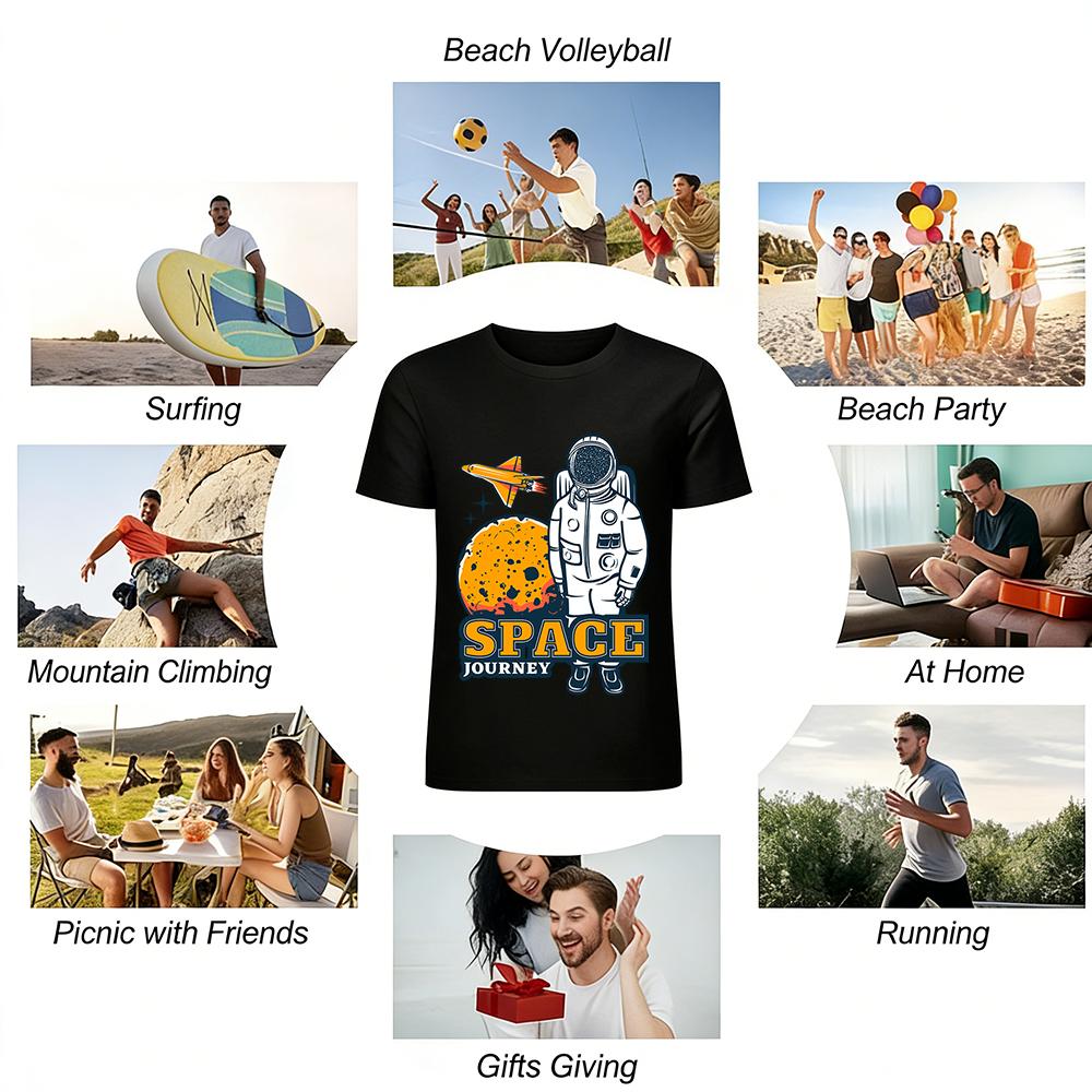 Space Journey Astronaut Planet Spaceship Graphic Casual Trendy T-Shirt Pure cotton T-shirt