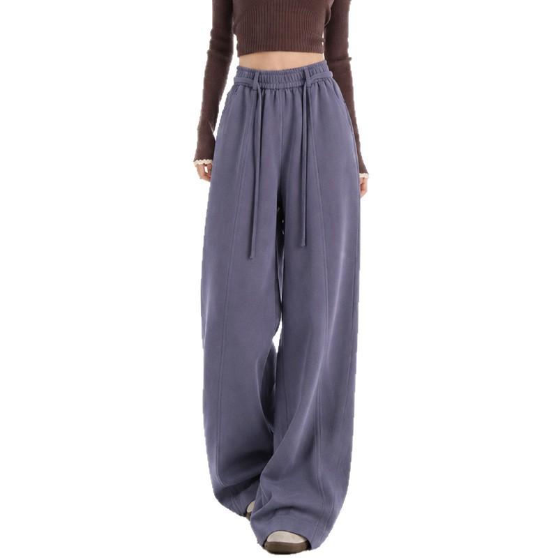 Women Autumn Winter Loose Sports Pants Elastic Waist Casual Trousers Solid Color Joggers Warm Daily Streetwear Pants