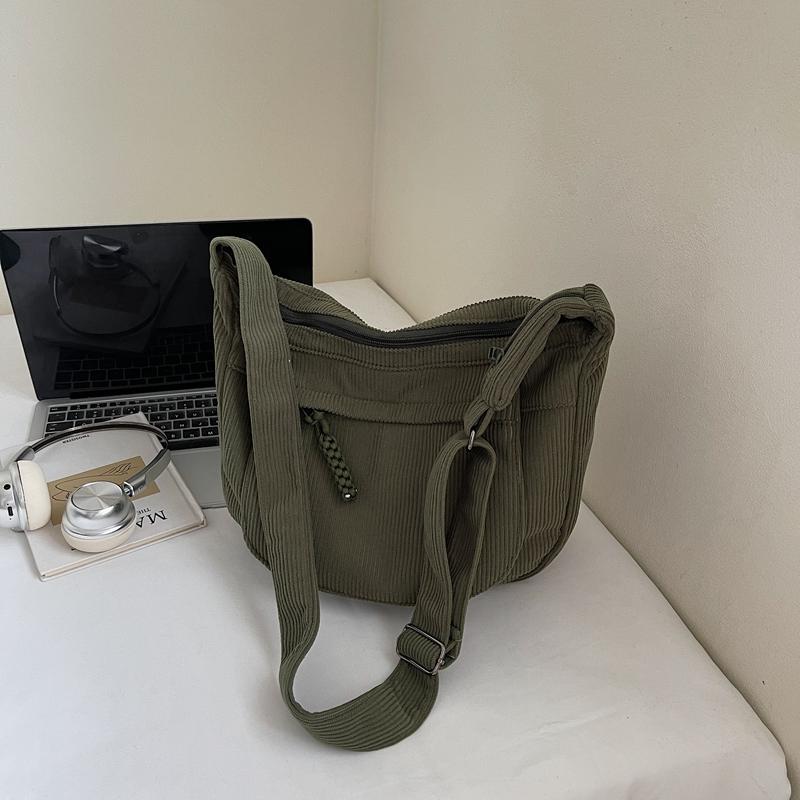 Borsa a spalla in velluto a coste da donna borsa a tracolla a tinta unita