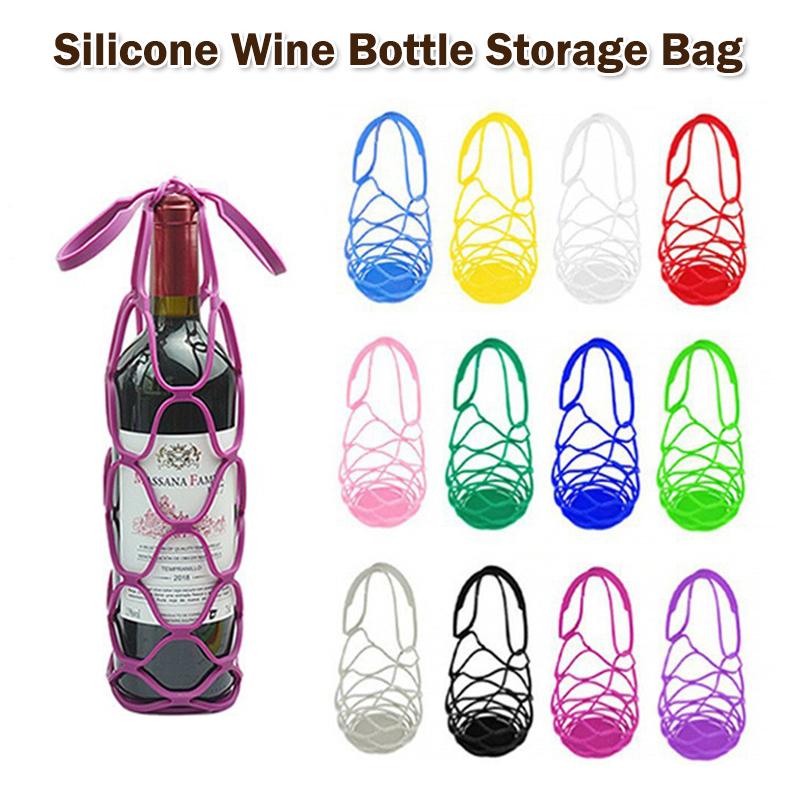Washable Silicone Wine Bottle Storage Bag Reusable Water Bottle Tote Bags Cup Mat Wine Bottle Mesh Basket For Picnic Organizer