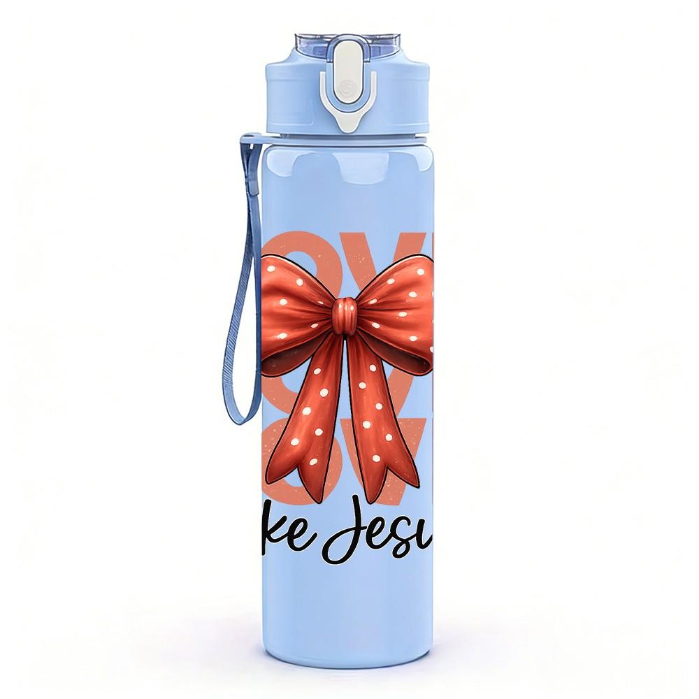 1PC Love Like Jesus Bow Letter 750ml Color Plastic Sports Water Bottle Leakproof Flip Straw Lid Suitable for Sports Office Home Use