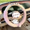 Cartoon Auto Lenkradabdeckung Niedliche Katze Plüsch Winter Warm Auto Griff Rosa Schutzhülle Zubehör