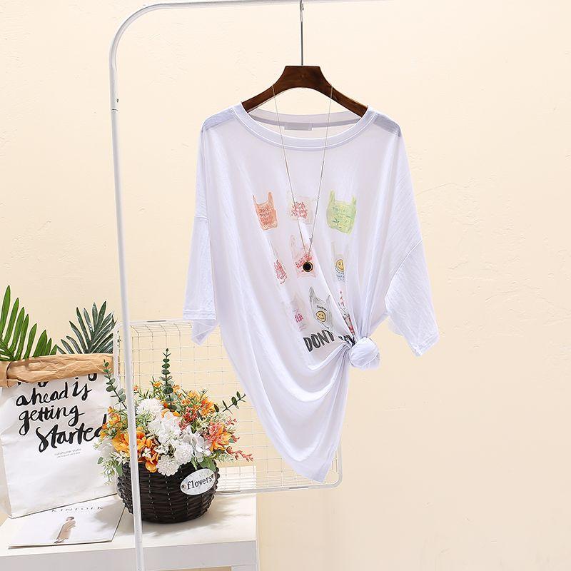 Summer Sexy Perspective Short Sleeved Plus Size T-shirt for Women Thin Sunscreen Cover T Shirts Casual Oversized Funny Print White Y2k Tops Streetwear