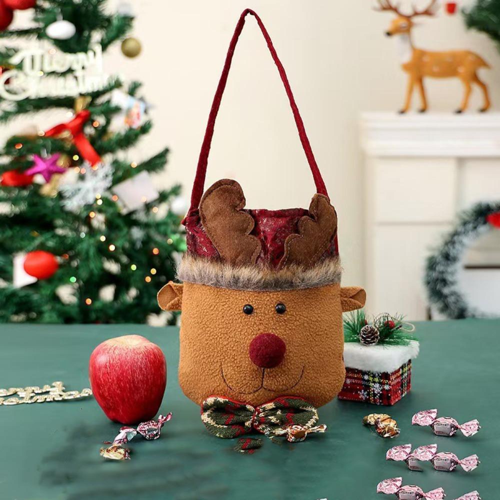 Cloth Christmas Candy Bag Plush Christmas Gift Drawstring Bags  Outdoor Christmas