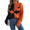 Őszi és téli női halloweeni ijesztő tökös, összecsapó színekben kötött hosszú ujjú pulóver