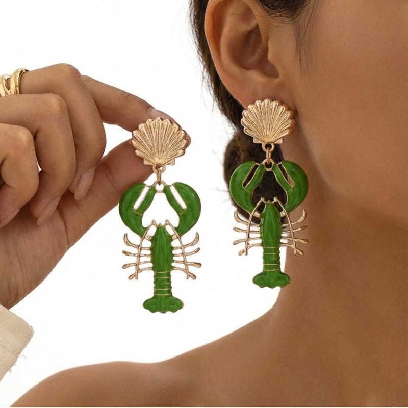 Geometric Shell Lobster Pendant Earrings Women Zinc Alloy Drip Oil Finish Minimalist 2026 Fashion Jewelry