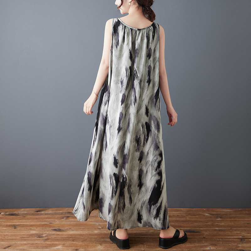 Women's New Fashionable Loose Chiffon Printed Dress Long Skirt