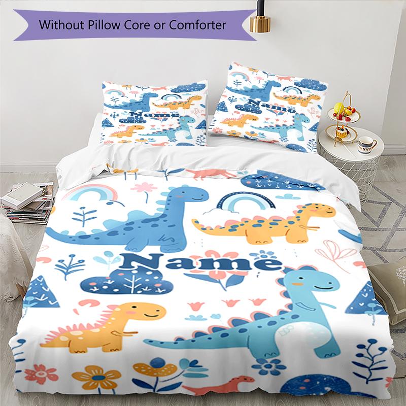 3pcs Custom Name Dinosaur Bedding Set Duvet Cover Closure Includes 1 Duvet Cover & 2 Pillowcases, Soft and Comfortable for All Seasons.