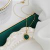 Retro Green Chalcedony Pendant Necklace with Gold-Plated Titanium Steel Chain